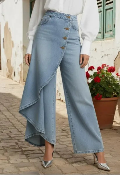 PANTALONES VAQUEROS CRUZADOS DE TALLE ALTO