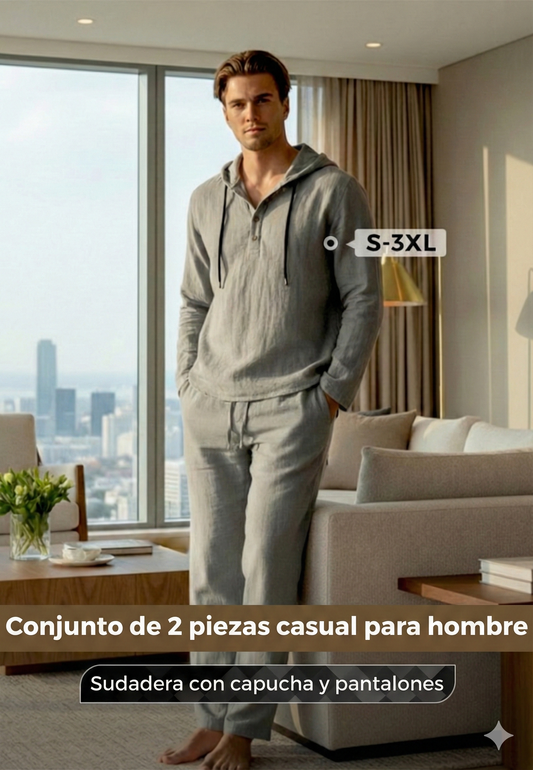 Conjunto de 2 piezas para hombre: sudadera con capucha holgada y pantalones.